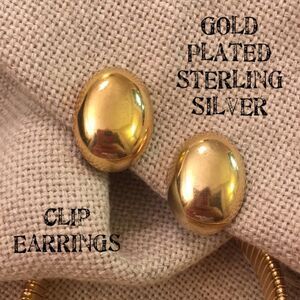 BEAU Goldplated Sterling Oval Button Clip Earrings